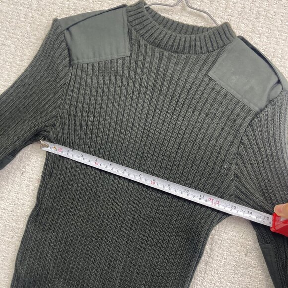 VTG 1983 Standard Knitting LTD Military Sweater Green Wool Pullover Patches Read - Picture 6 of 11